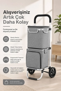 İki Bölmeli Termal Soğutucu Çantalı Alüminyum Gövdeli Alışveriş Pazar Arabası